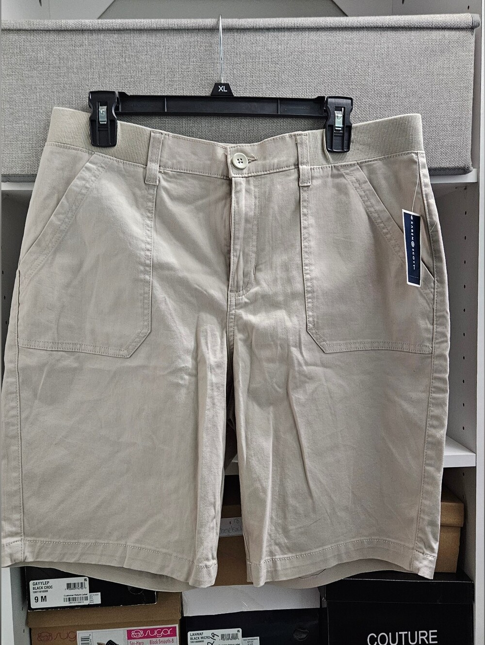 Karen Scott Casual Cotton Blend Shorts in Light Khaki